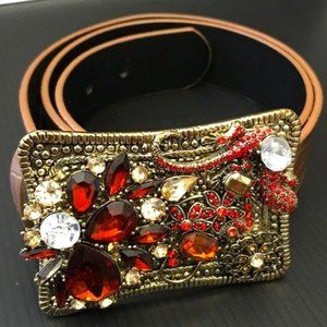 Chico's Antique Gold-Tone & Jeweled Buckle with Belt